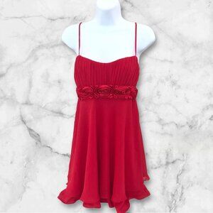Vtg FLORA Red Nightie Gown Small Sweetheart Rosebud Chiffon Flowy Slip Dress